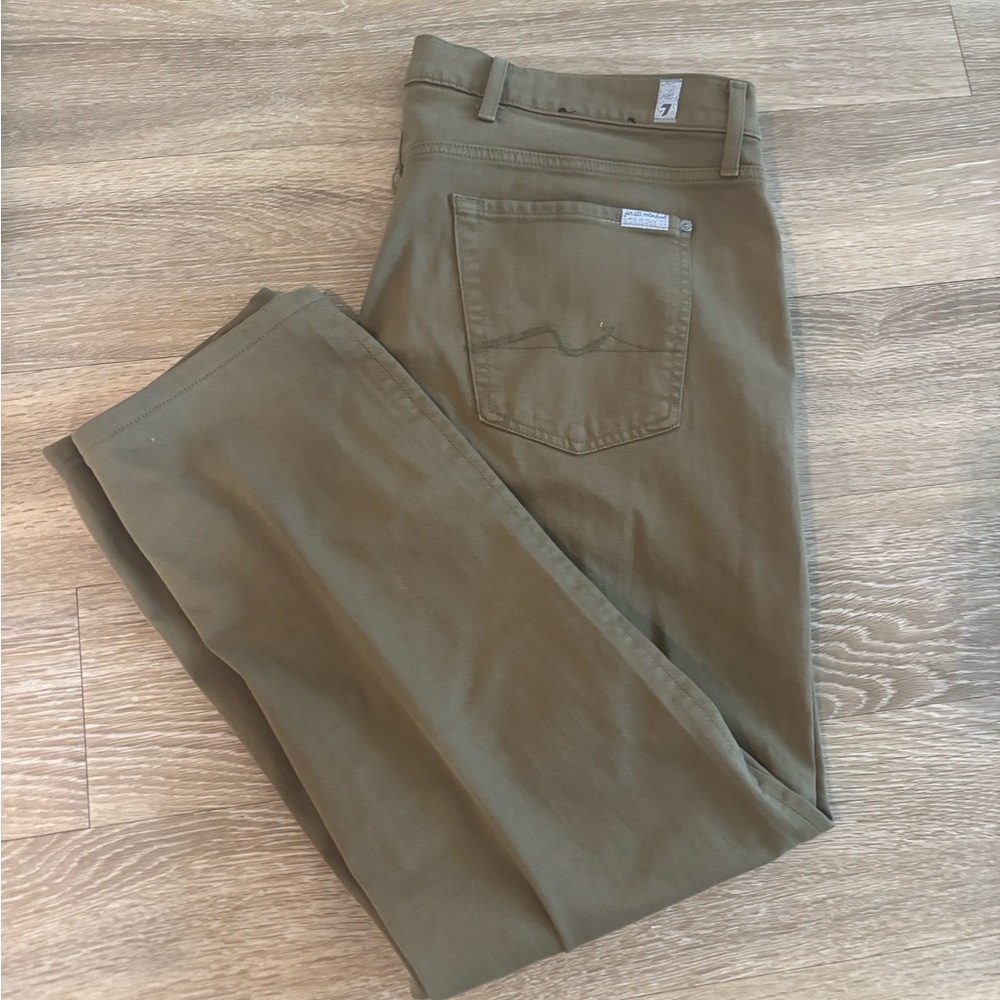 7 For All Mankind Jeans Mens Sz 40 Luxe Performance Slimmy Straight Olive Green